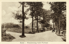 14445 Gezicht in de Nieuweweg met bebouwing en rijen bomen te Soest uit het noordwesten; met links de toegang naar de ...